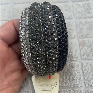 Elegant Black and Silver Crystal Bangles